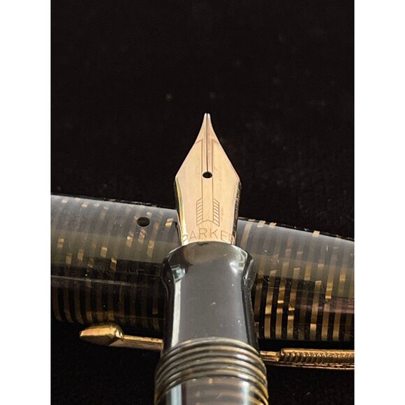 Vtg Parker Double Jewel Vacumatic 5" Dark Brown Gold Ringed Gold Nib PARKER USA - Picture 3 of 7